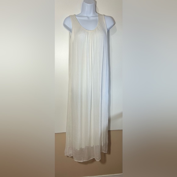VIVIAN SHYU SILK SUMMER DRESS MAXI OFF WHITE LINED MADE IN ITALY SIZE SMALL - Picture 3 of 7